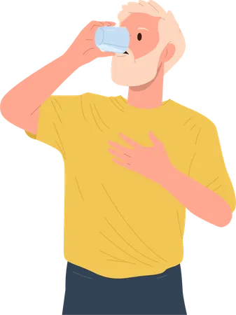 Mature senior man drinking water from glass for wellness in morning  Illustration