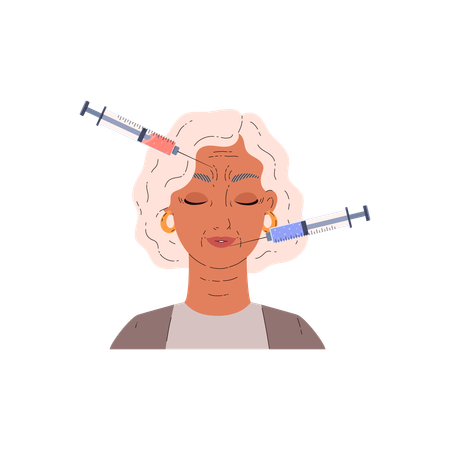 Mature woman doing beauty face injections for reducing wrinkles  Illustration
