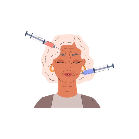 Mature woman doing beauty face injections for reducing wrinkles  Illustration