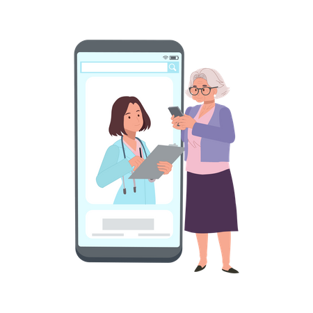 Mature Woman Seeking Medical Advice via Messaging  Illustration