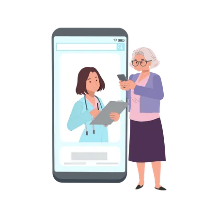 Mature Woman Seeking Medical Advice via Messaging  Illustration