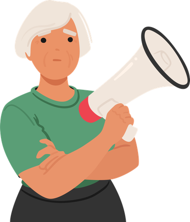 Mature Woman with Bullhorn  Illustration