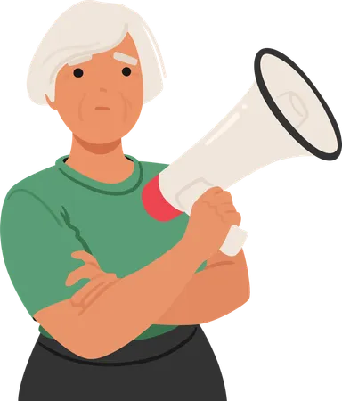 Mature Woman with Bullhorn  Illustration