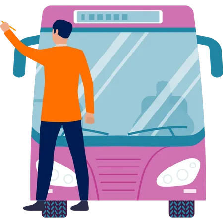 Mautstellenmitarbeiter stoppt Bus  Illustration