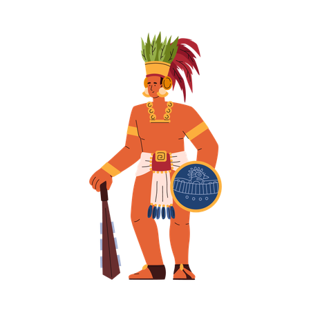 Maya male warrior in traditional ethnic clothes  Illustration