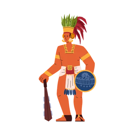 Maya male warrior in traditional ethnic clothes  Illustration