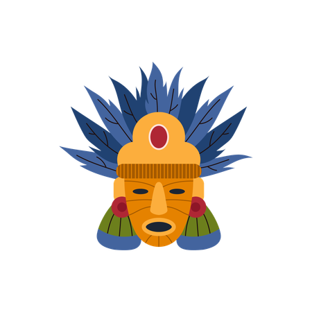 Mayan idol mask decorated with feathers  Illustration