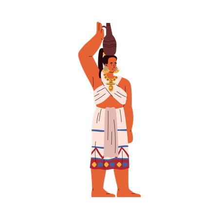 Mayan tribal woman with a pitcher on head  Illustration