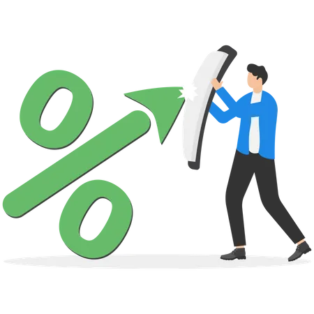 Measures To Prevent High Inflation From Government Or Central Bank Federal Reserve Policy To Maintain Economy Concept Businessman Holding Shield To Face Percent Up Arrow Symbol Illustration