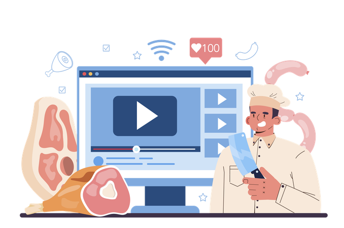 Meat man with butcher knife  Illustration