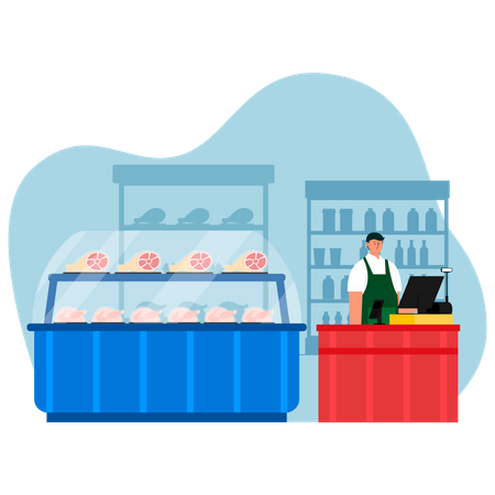 Meat shop interior  Illustration