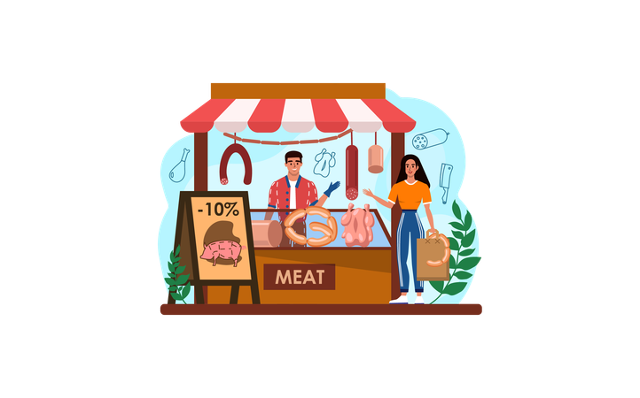 Meat stall in market  일러스트레이션