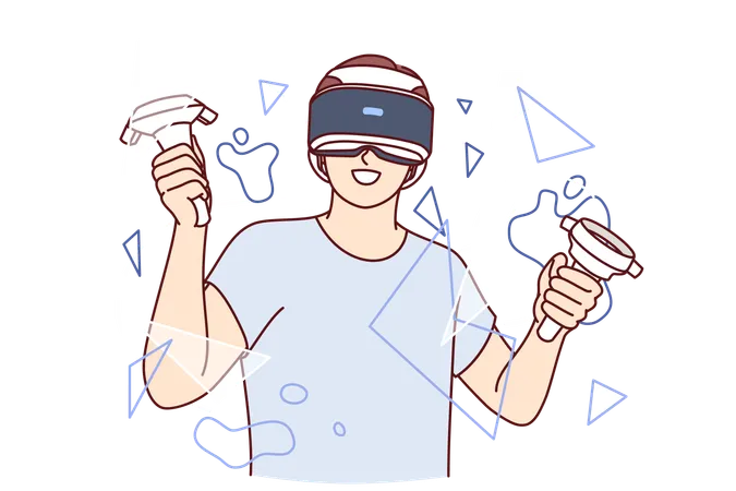 Guy aime le casque de réalité virtuelle  Illustration