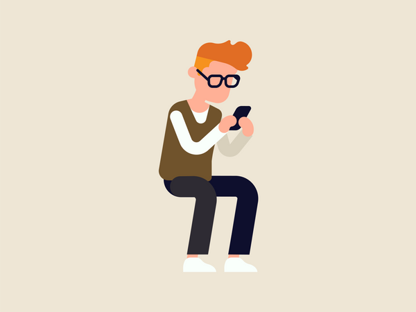 Un gars avec des lunettes discutant sur mobile  Illustration