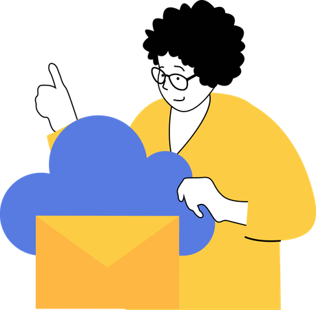 Un homme montre un courrier électronique dans le cloud  Illustration