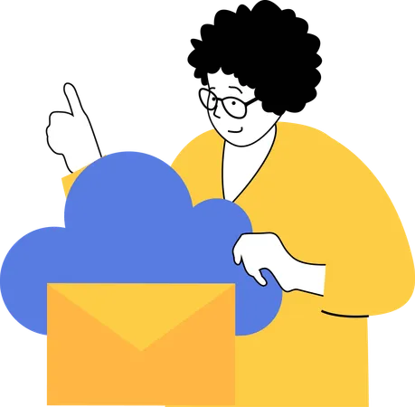 Un homme montre un courrier électronique dans le cloud  Illustration