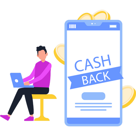 Guy obtient du cashback en ligne  Illustration