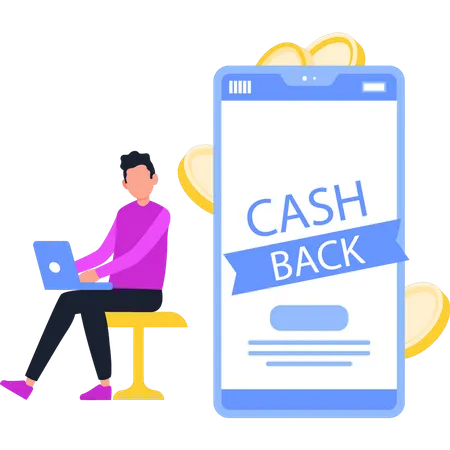 Guy obtient du cashback en ligne  Illustration