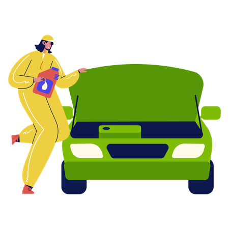 Mecánico cambiando aceite de coche  Ilustración