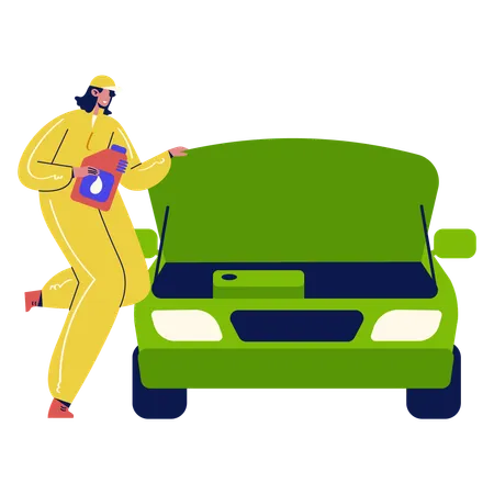 Mecánico cambiando aceite de coche  Ilustración