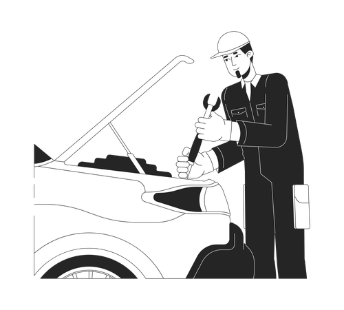 Mecánico caucásico cualificado reparando coches  Illustration