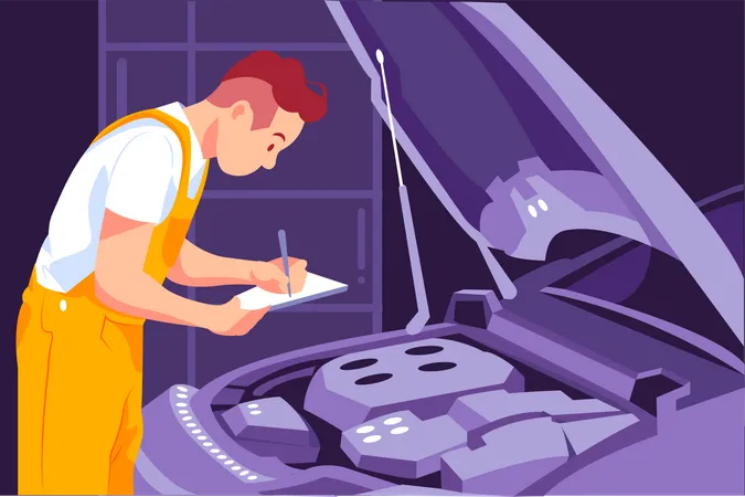 Mecanico reparando auto  Ilustración