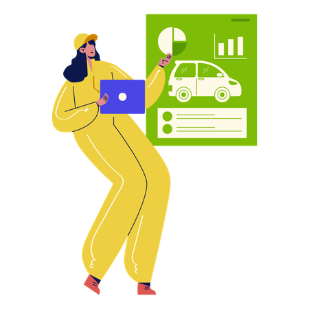 Mechanic Analyzing Car Data  Illustration