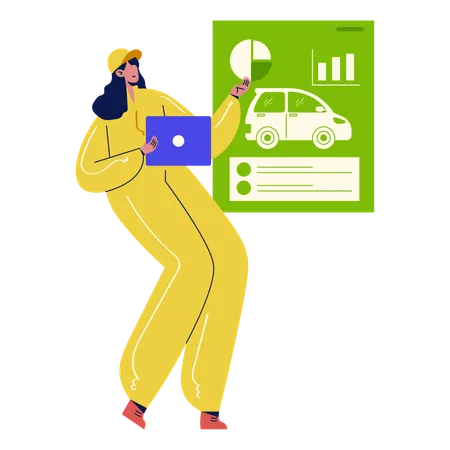 Mechanic Analyzing Car Data  Illustration