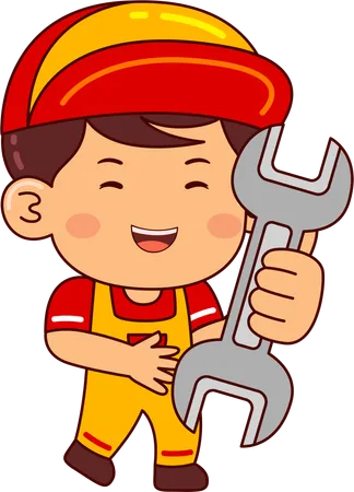 Mechanic boy holding wrench  イラスト