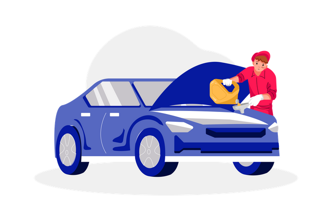 Mechanic changing oil of car engine  Illustration