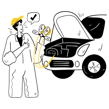 Mechanic Checking Air Conditioner System  Illustration