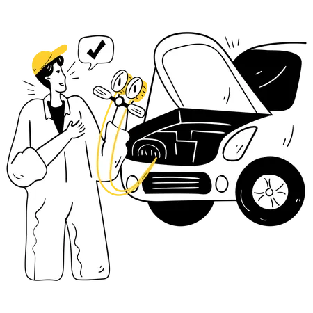 Mechanic Checking Air Conditioner System  Illustration