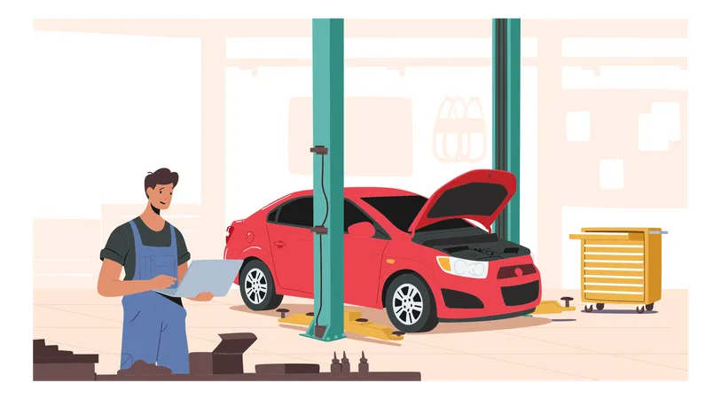 Mechanic checking technical about car service  Illustration