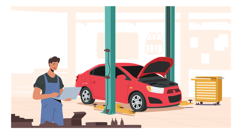 Mechanic checking technical about car service  Illustration