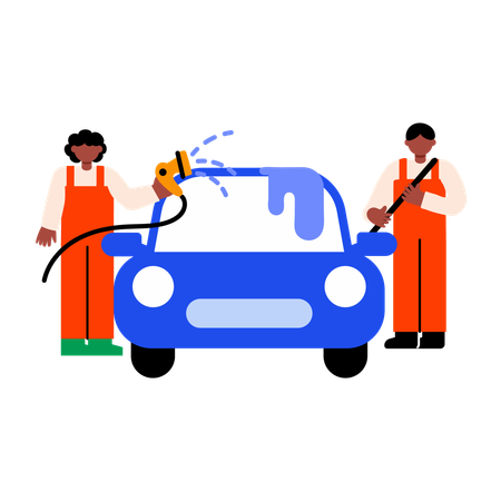 Mechanic doing Car Washing  Illustration