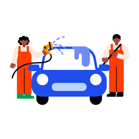 Mechanic doing Car Washing  Illustration