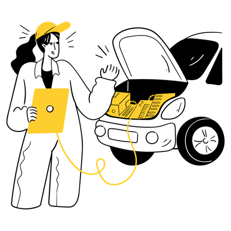 Mechanic doing Engine Diagnostic Check  Illustration