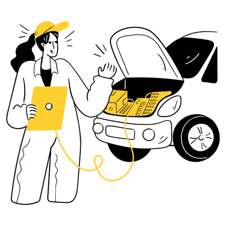 Mechanic doing Engine Diagnostic Check  Illustration