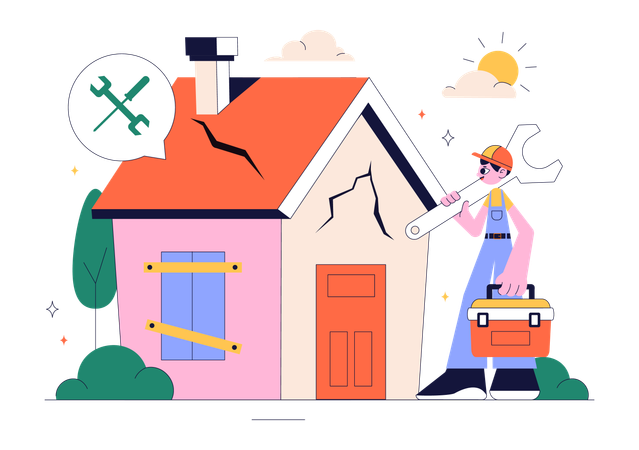 Mechanic doing Home Renovation or Repair Service  Illustration