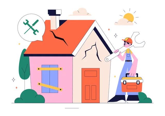 Mechanic doing Home Renovation or Repair Service  Illustration