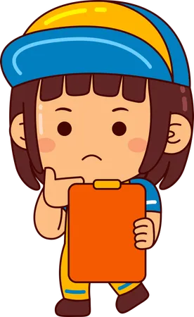 Mechanic girl holding notepad  イラスト