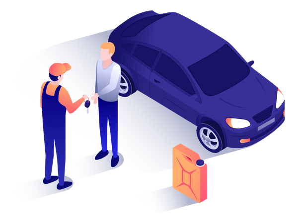 Mechanic giving car key to customer  Illustration