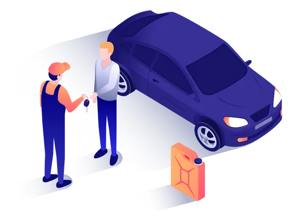 Mechanic giving car key to customer  Illustration