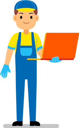 Mechanic holding laptop  Illustration