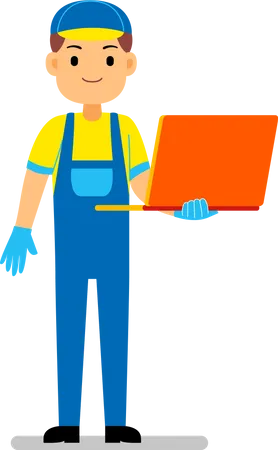 Mechanic holding laptop  Illustration