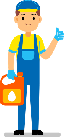 Mechanic holding oil cane  Illustration