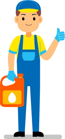 Mechanic holding oil cane  Illustration