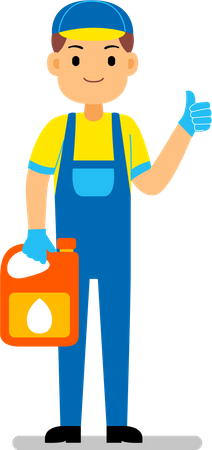 Mechanic holding oil cane  Illustration