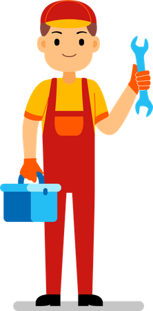Mechanic holding toolbox and screwdriver Illustration
