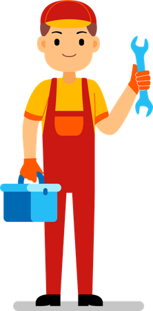 Mechanic holding toolbox and screwdriver  Illustration